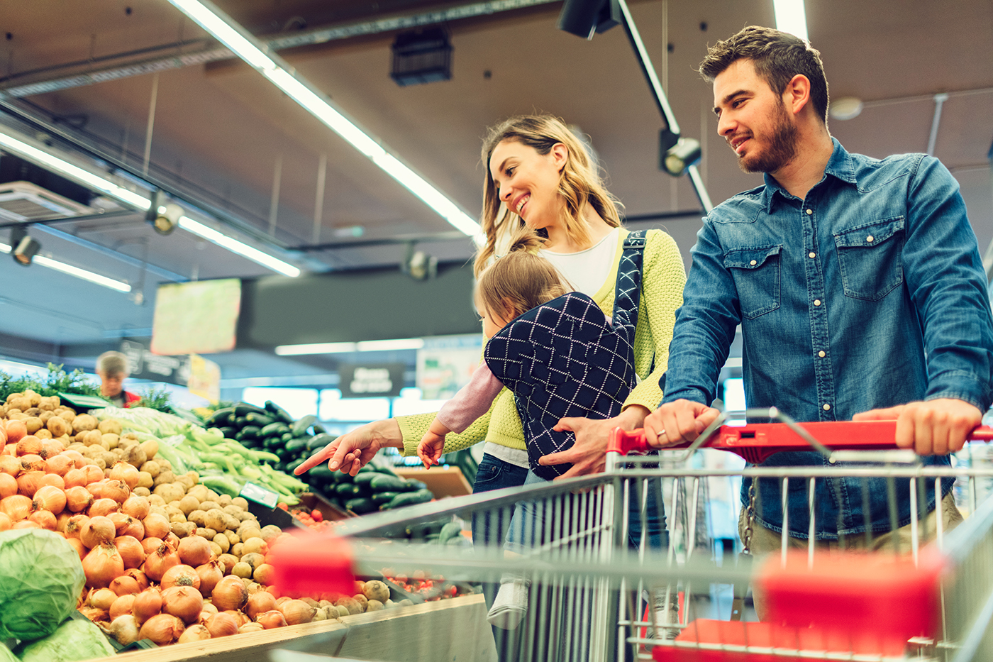 Couple grocery shopping